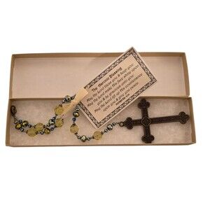 Celtic Style Roseary Beaded Ornate Bronze Tone Crucifix Catholic Prayer